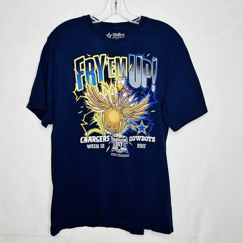 Dallas Cowboys 2017 Thanksgiving Game Navy T-Shirt  Fry'em Up Chargers Sz M